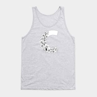 Monochrome capital letter C patterned with sakura twig Tank Top